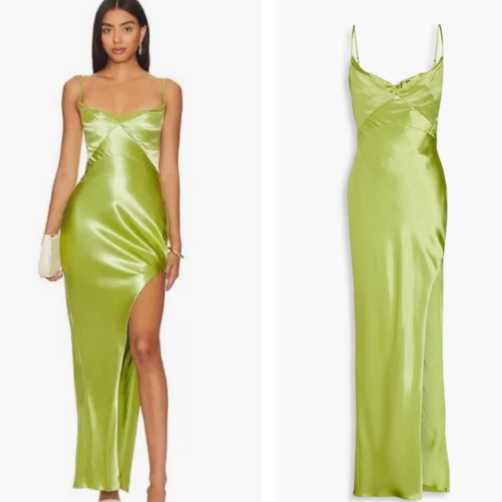 NICHOLAS Satin maxi dress lime green